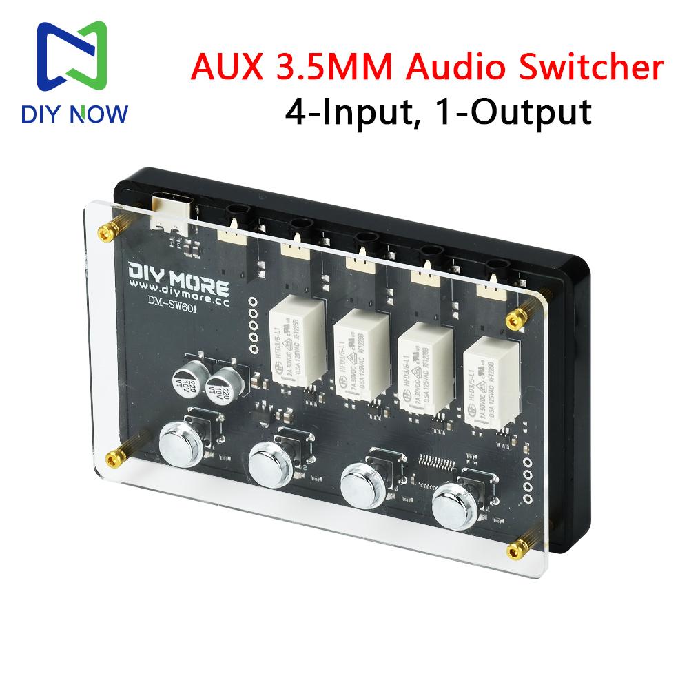 Аудиопереключатель 4 входа / 1 выход DC 5V AUX 3,5 мм Type-C DM-SW601, 4-канальный реле-переключатель для ТВ, игровой консоли, ПК, динамика, усилителя
