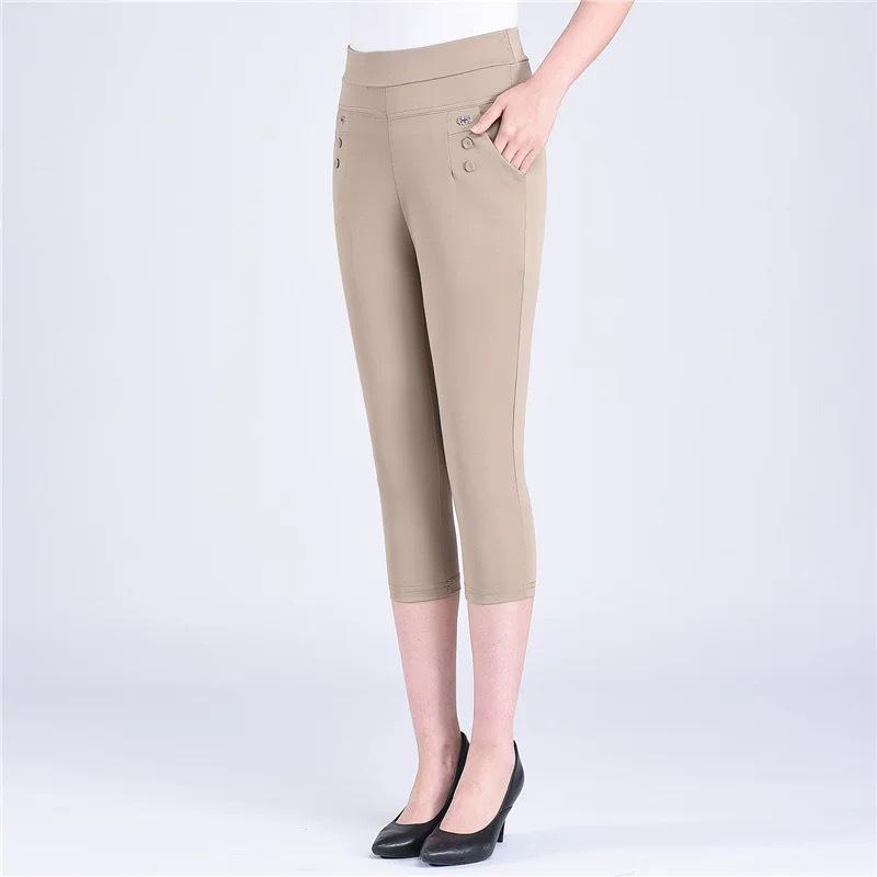 Льняные женские летние брюки с эластичной талией — повседневный стиль для мам среднего и пожилого возраста