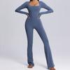 European and American Kardashian Style Yoga Bodysuit Long Sleeves One-Piece Yoga Clothes with Chest Pad Horn Tight One-Piece