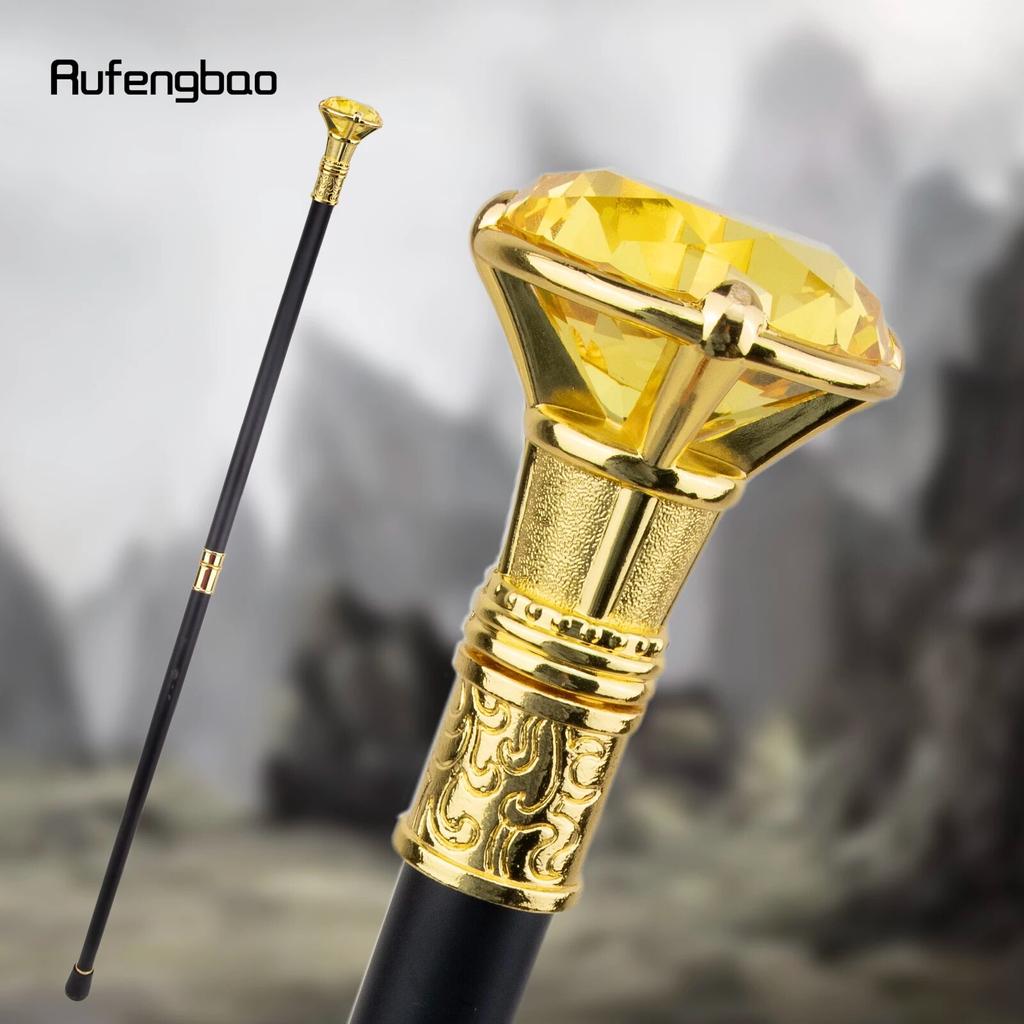 Желтая ромбовидная трость, золотая трость, модная декоративная трость, элегантная трость для джентльмена, ручка для трости для косплея, 93 см