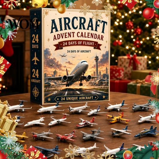 Decorative Airplane Figures Aircraft Advent Calendars 2026, Toy Countdown Calendar, 24 Days Christmas Aviation Themed Decor with Models, 2D