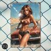 Винтажная Pin-Up Девушка с Классическим Автомобилем Ретро Металлическая Жестяная Вывеска Декор Стены
