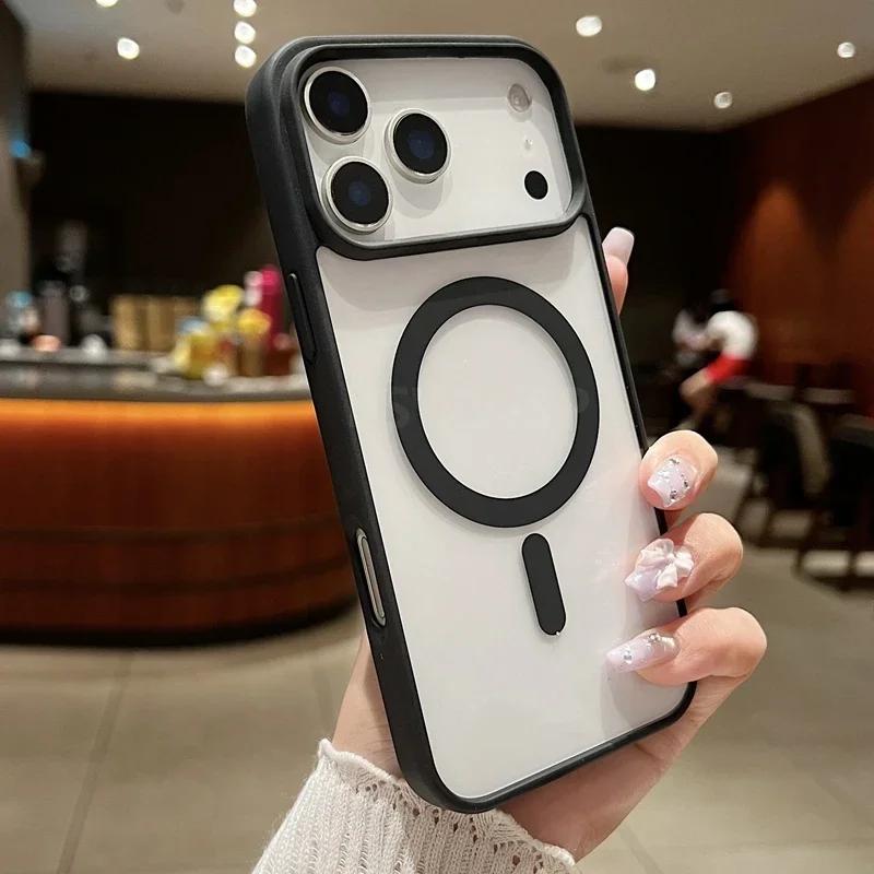 Роскошный магнитный жесткий чехол для телефона для iPhone 17 Air 16 16e 15 14 Plus 13 12 11 Pro Max Magsafe Беспроводная зарядка Прозрачный Funda