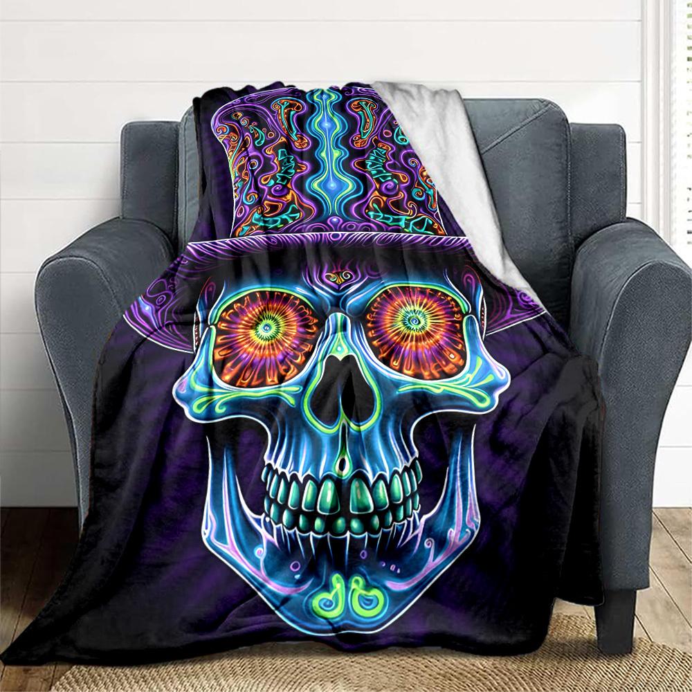 1PC Psychedelic Skull Blanket, Throw For Sofa, Bed, Travel, Camping, Livingroom, And Bed, Printing Blanket With Soft And Warm Fabric yy250918143