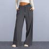 Women Sweatpants Elastic Mid-rise Adjustable Drawstring Straight Wide Leg Jogger Athletic Pants with
