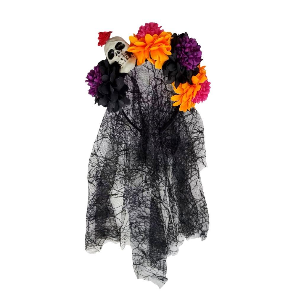 Floral Halloween Skull Hair Hoop Artificial Flower Festive Costume Headwear Cosplay Events
