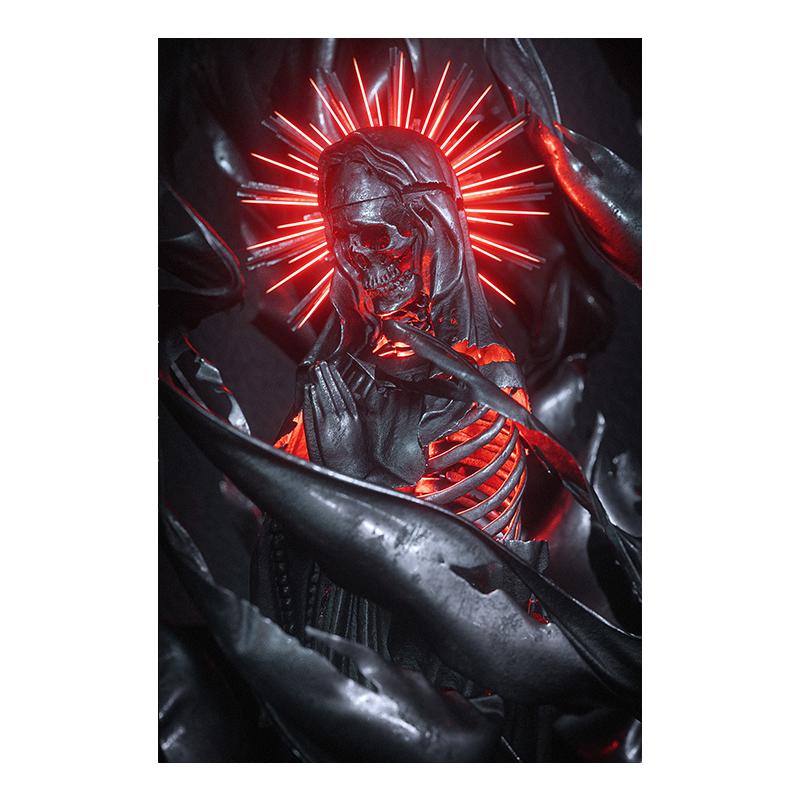 Черный, золотой, красный, абстрактный скелет, художественный холст, постер, готическая живопись, принт, металлическая текстура, череп, фотографии, домашний декор для комнаты