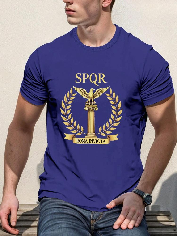 Римский орел SPQR Roma Invicta Графический Дизайн Древнеримской Империи 100% хлопок Круглый вырез Повседневная с принтом Мужская футболка