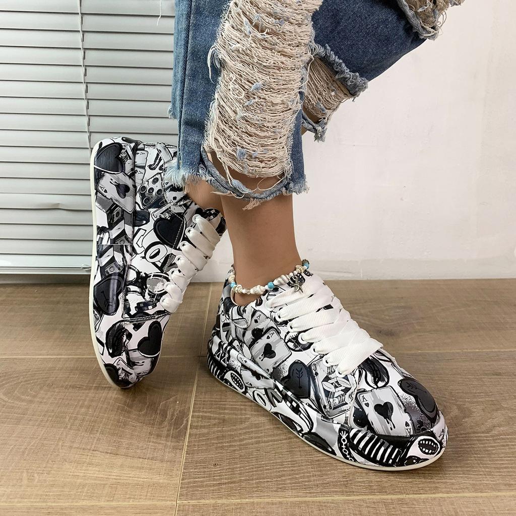 Fashion Autumn Women Casual Sneakers Graffiti Fashion Platform Non Slip Thick Sole Sports Shoe Comfortable Casual Shoes Zapatos Mujer