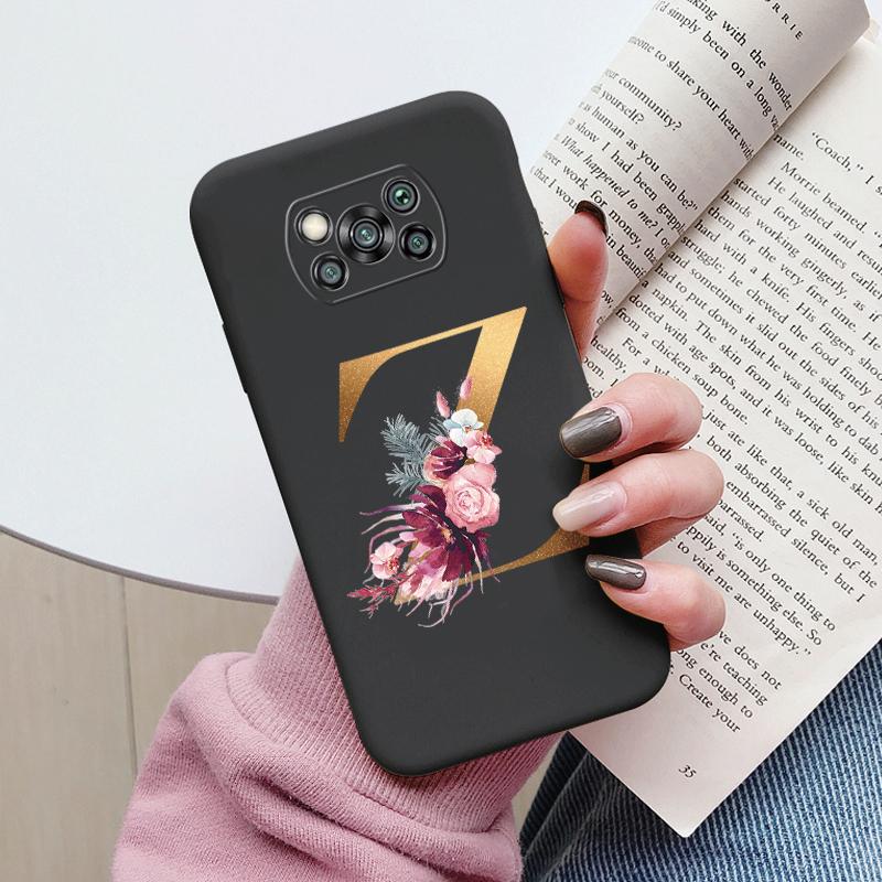 Чехол-буклет для Poco X3 NFC PocoX3 Pro Задняя крышка Ретро Цветы Розовый Черный Мягкий ТПУ Чехол с инициалами Для Xiaomi Poco X 3 Pro