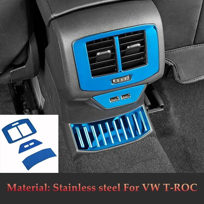 Для Volkswagen T-Roc T ROC 2017 2018 аксессуары внутренний подлокотник заднее вентиляционное отверстие крышка из нержавеющей стали накладка розетка переменного тока панель