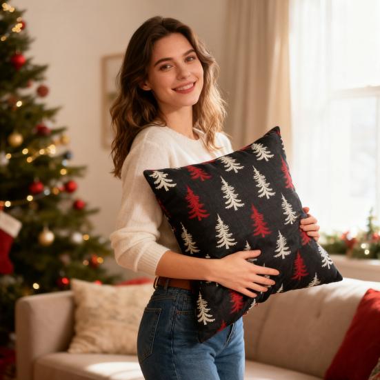 45x45СМ Наволочка на декоративную подушку с рождественской елкой, Наволочка с принтом рождественской елки, Домашняя гостиная, Спальня, Диван, Кровать, Декоративная квадратная наволочка