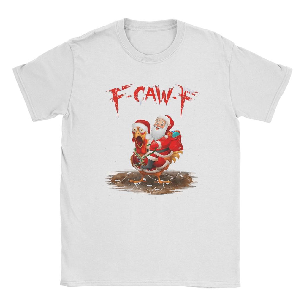 Men's T-Shirt Funny F-Caw-F Santa Riding Chicken Christmas Fcawf Funny Cotton Tee Shirt Short Sleeve T Shirts Clothes Summer