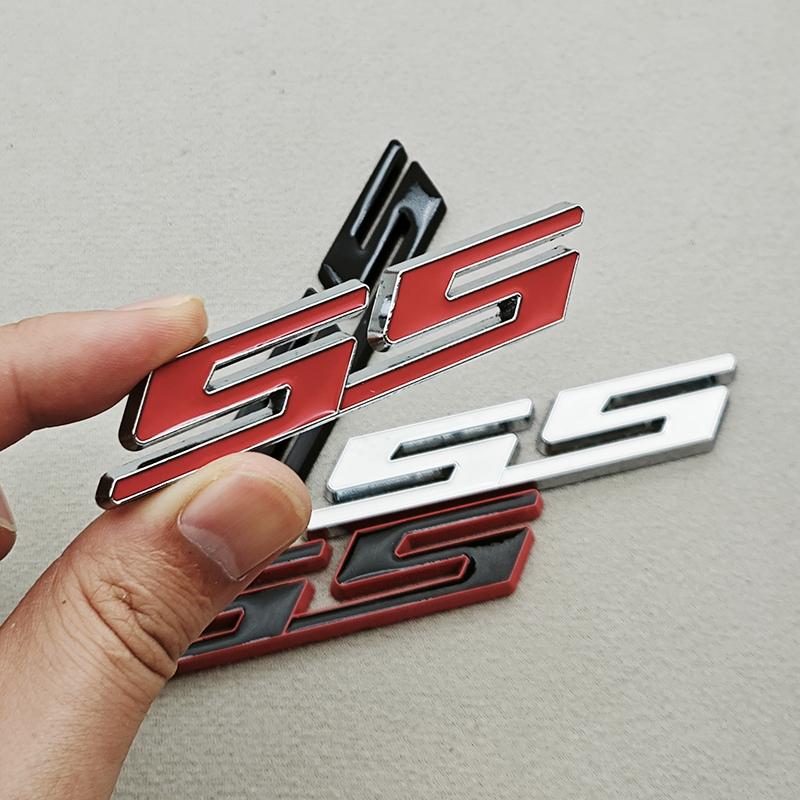 AABHC1 3D Metal Car Styling Red Black Logo SS Sticker Emblem Rear Trunk Badge For Chevrolet Camaro Chevelle Impala Malibu Accessories