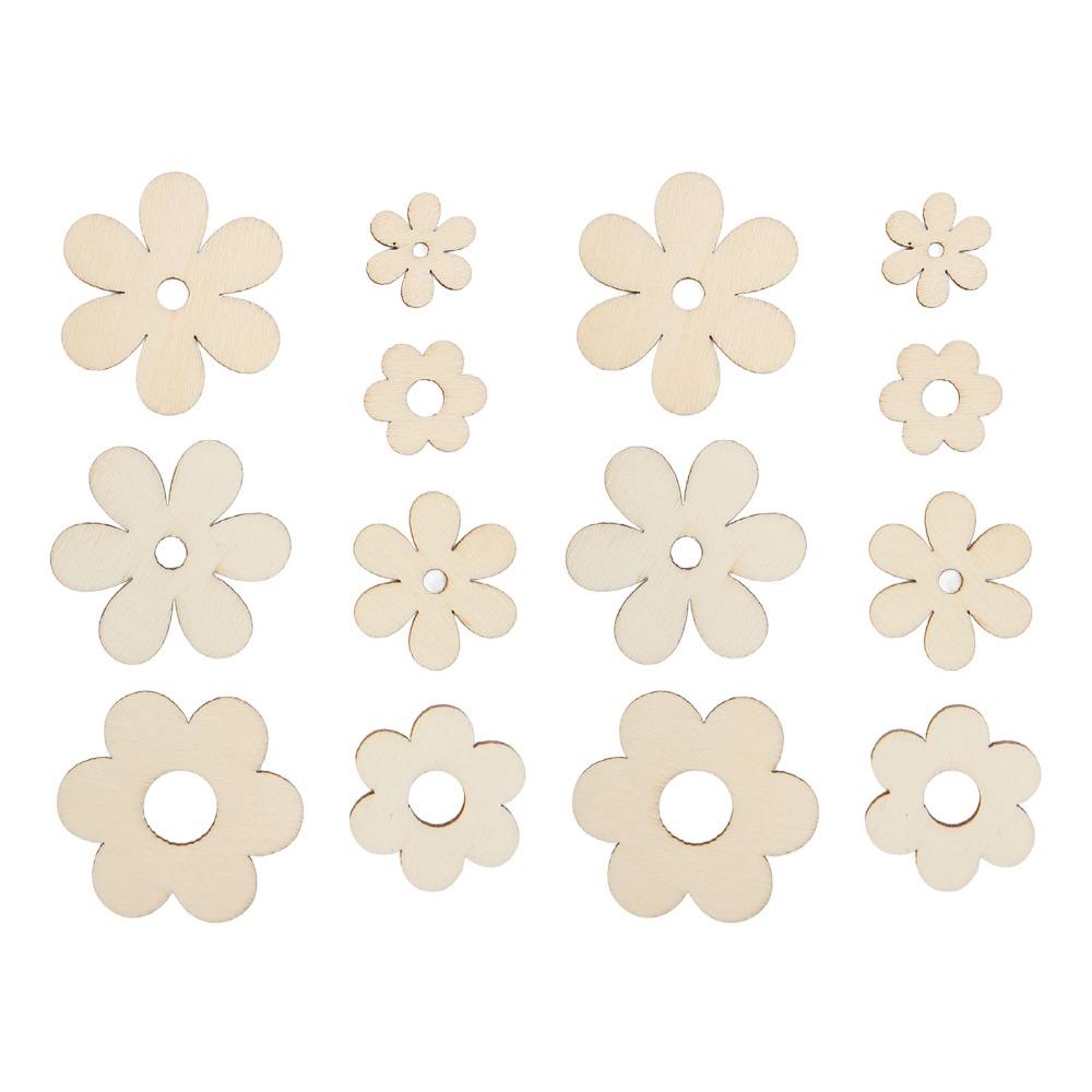 300Pcs Plum Blossom Shape Flower Wooden Embellishments Floral Wood Ornaments For DIY Projects