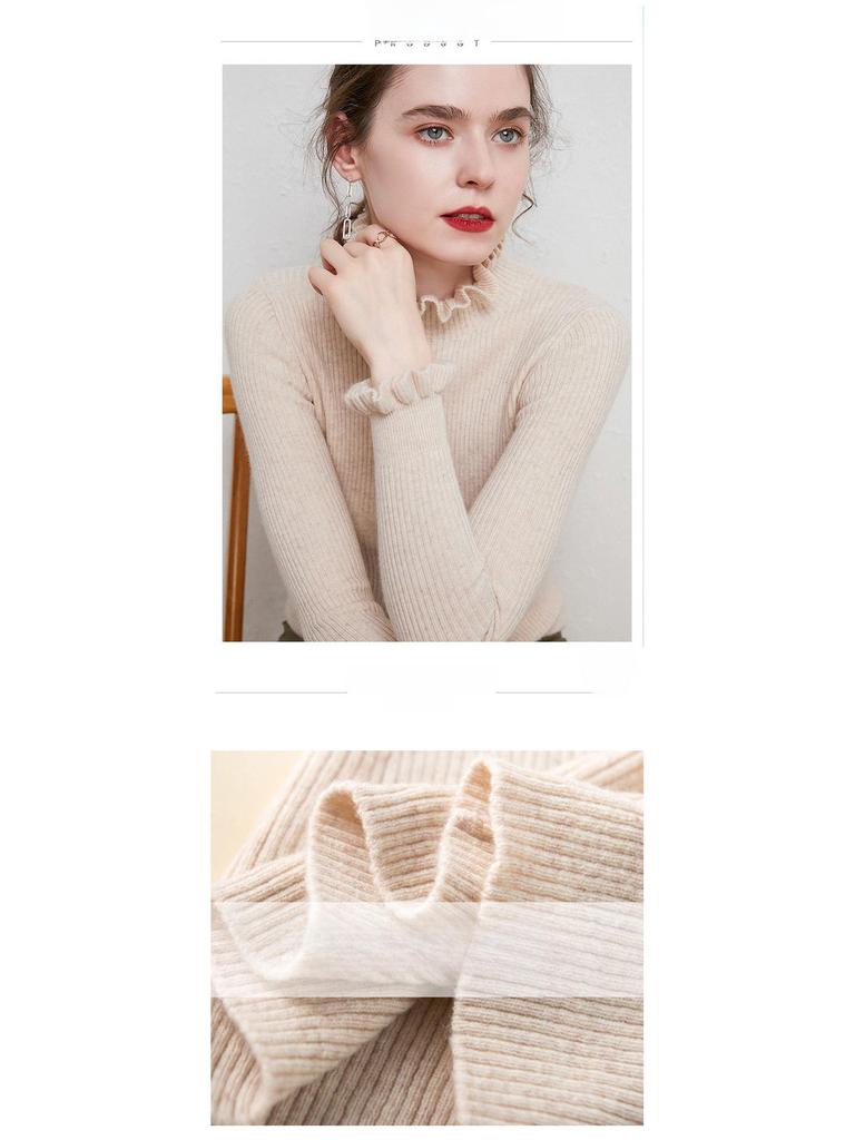 Женский полуводолазный свитер с кружевом Wood Ear 2024 года: Короткий, плотный вязаный свитер на осень/зиму