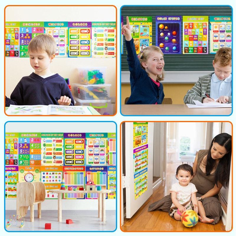 16 шт./компл., детская настенная диаграмма, обучающий плакат по математике, английские слова, цвета, числа месяцев, животные, ранний образовательный плакат, игрушка для детей