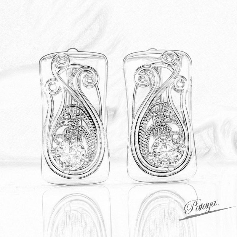 PATAYA Круглые серьги из розового золота 585 пробы с инкрустацией белого цвета в древнегреческом стиле из искусственного циркона