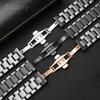 Для Armani Изогнутый Интерфейс Глянцевые Керамические Ремешки для Часов Ar1451//1400//1421/1440 Прочный Деловой Удобный Черный Ремешок для Часов