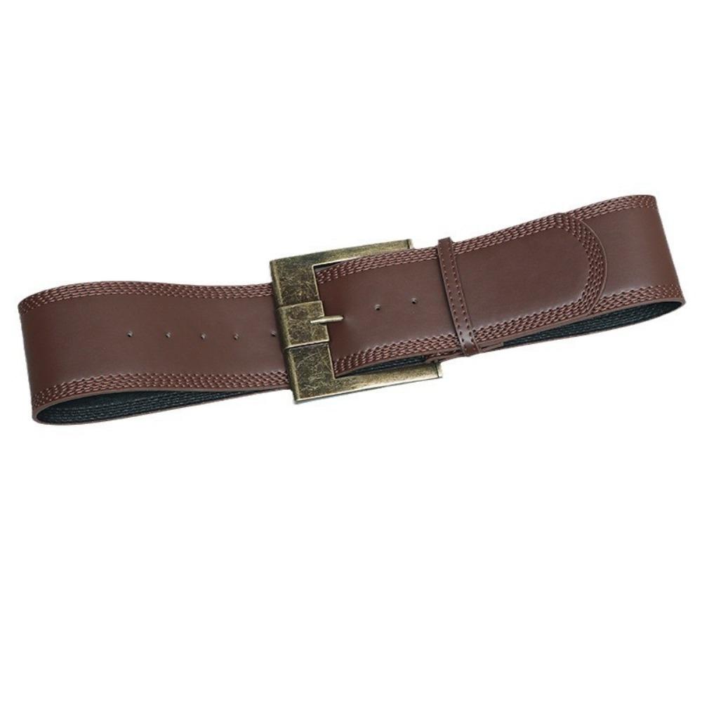 Y2K Retro Wide Waist Belt Coffee/Red PU Leather Waistbands Metal Buckle Wide Belt Woman Girl
