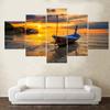 5 панелей Пейзаж Лодка в закате Пейзаж Холст Картина Природа Пляж Плакаты и принты Настенная картина Домашний декор Без рамки