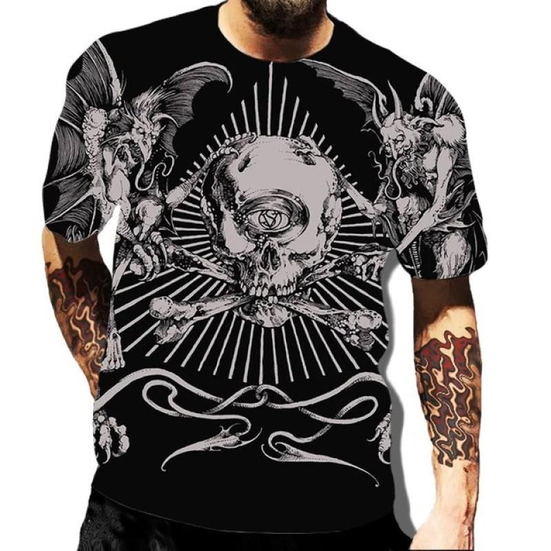 Skull Printed Men's T-shirt Horror Style Summer 3D Short Sleeved Trend Personalized Men's Clothing New Round Neck Men's T-shirts