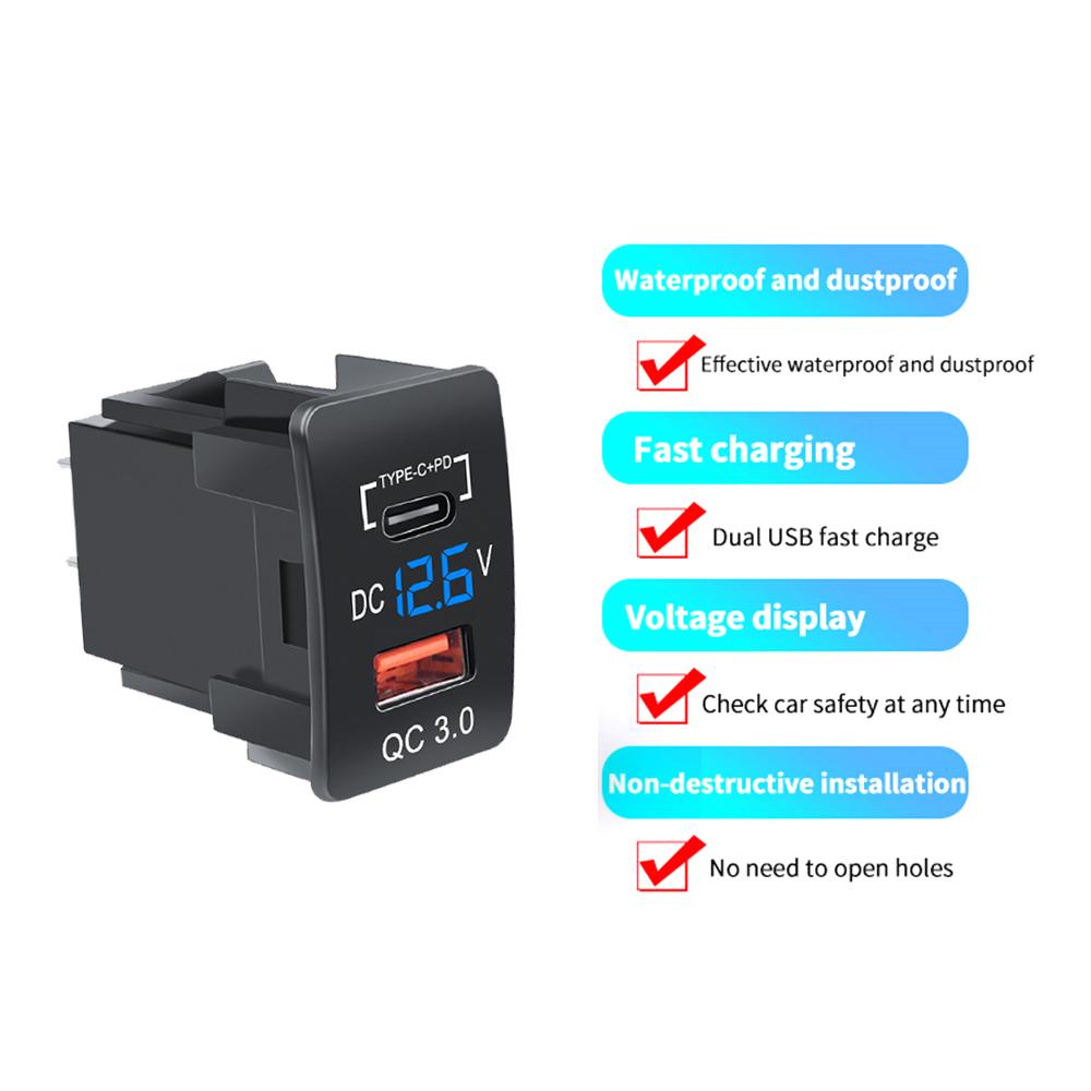 PD QC3.0 двухпортовое быстрое зарядное устройство для телефона со светодиодным вольтметром, автомобильный USB-адаптер со встроенной розеткой и кнопкой USB для всех Honda Crv CB500X