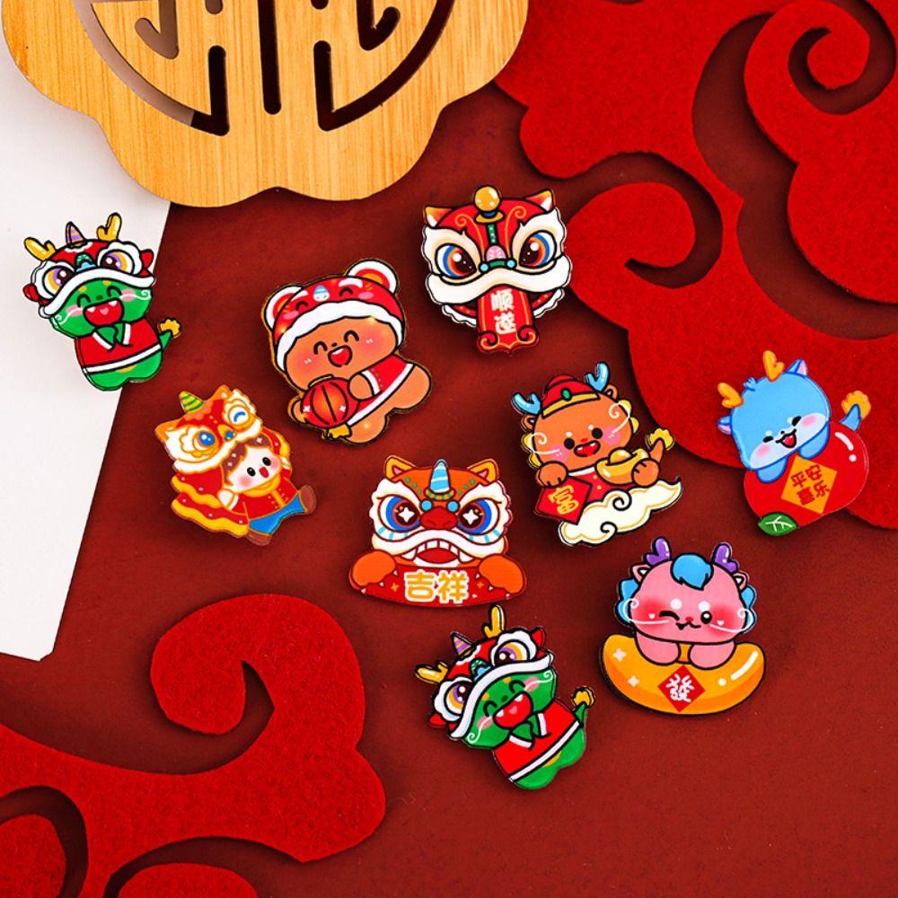Lucky Lion Dance Brooch Loong Chinese Style Pin Jewelry New Year Badge  Skirts