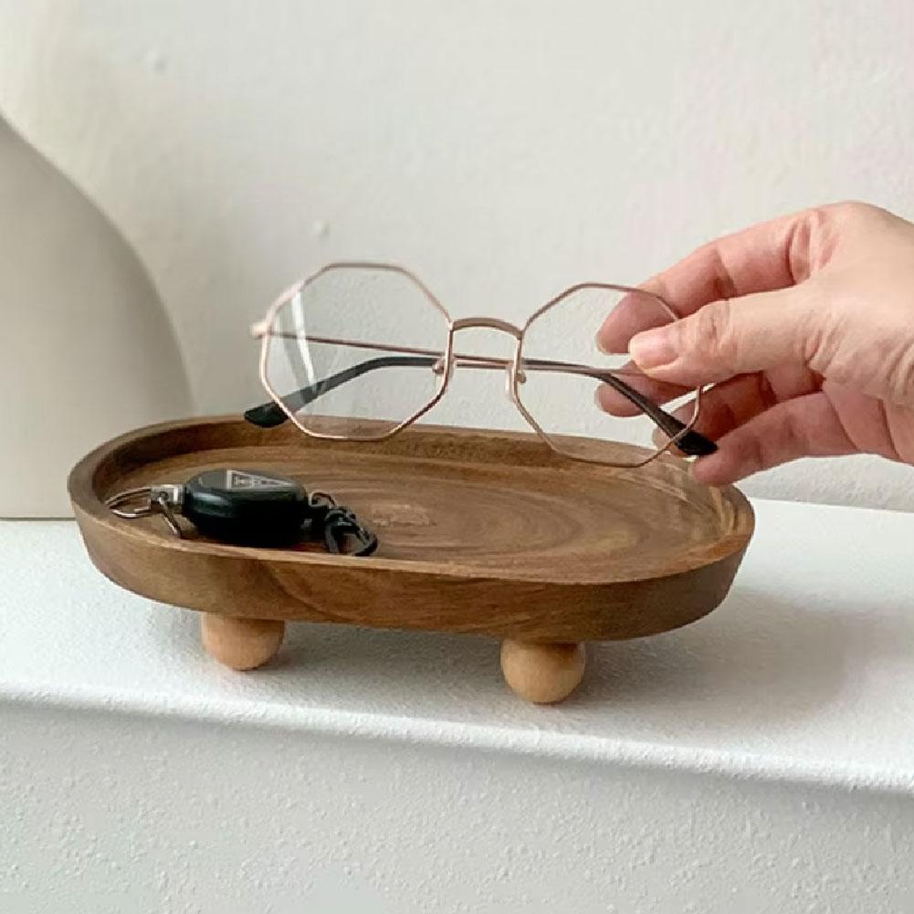 Elegant Wooden Tray Convenient Pedestal Stand Plate Multifunctional Jewelry Home Storage Food Dessert Display Trays Decor