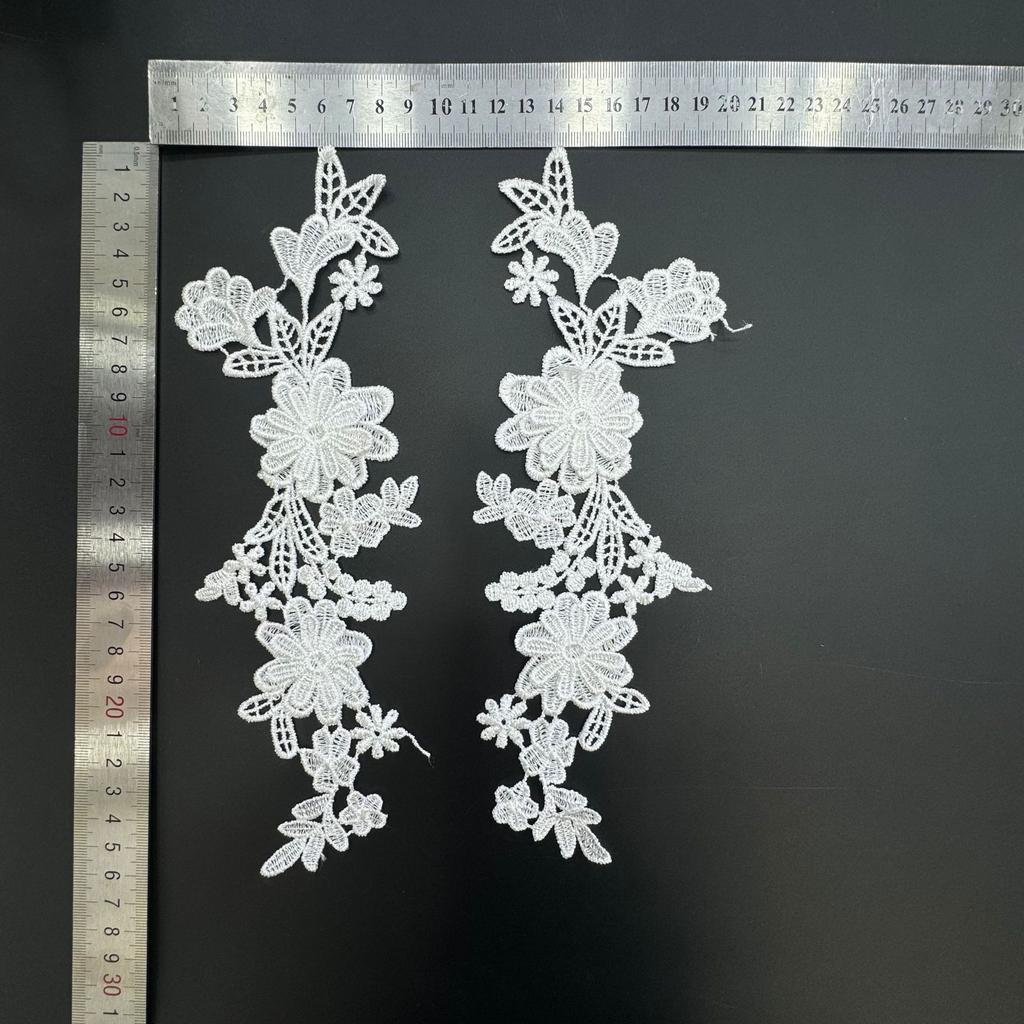 Lace Embroidery Pair Of Flowers, Polyester Light Embroidery Symmetrical Flower Pieces, Water-Soluble Lace, Hollow Lace Accessories Cloth Sticker
