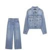 TAOP&ZA Bahor/Yoz Ayollar uchun Qatnov Denim Kurtkasi Qaytma Yoqali va Uzun Shimlar