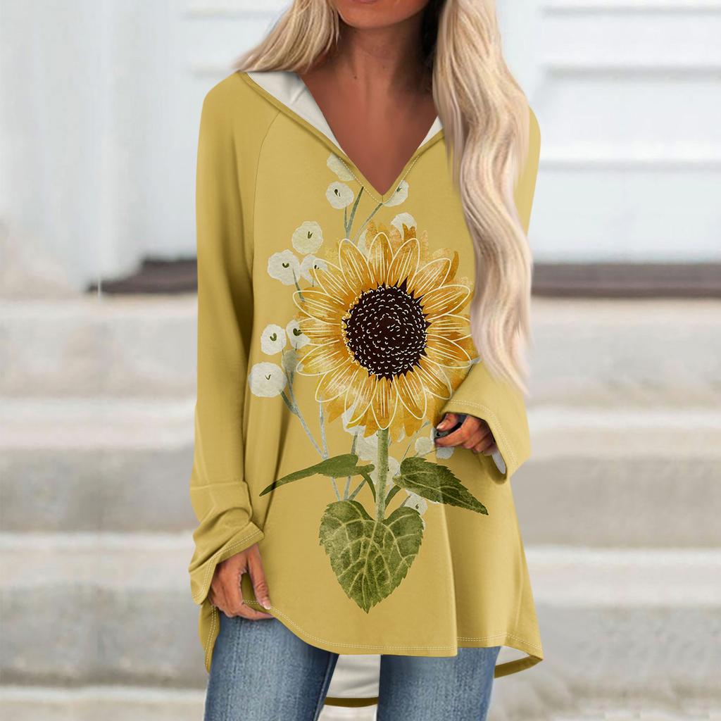 Женские свободные топы с V-образным вырезом и капюшоном с длинными рукавами, повседневные топы, домашние пижамы для отдыха, топы