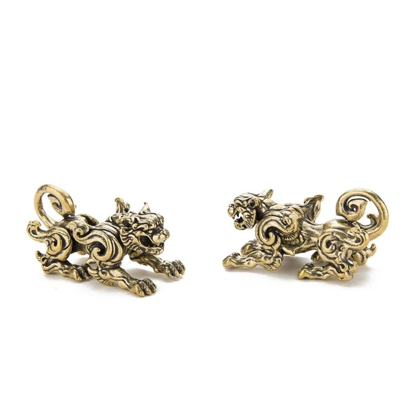 Китайская мифическая латунная статуэтка цилиня, миниатюрная, литая, фигурка древнего бога, настольное украшение, декор для кабинета, подарок