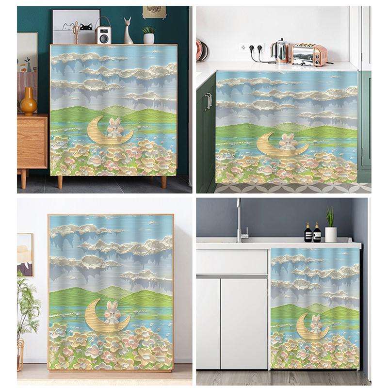 Self-adhesive Cabinet Curtain Oil Painting House Furniture Short Curtains Dustproof Cupboard Wardrobe Cover Kitchen Half-Curtain