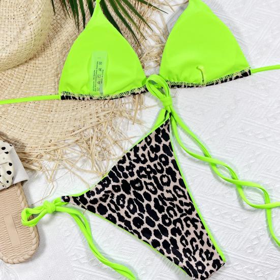 2 шт./компл. женский комплект бикини с леопардовым вырезом и спагетти с принтом, ремень на шнуровке с мягкой подкладкой