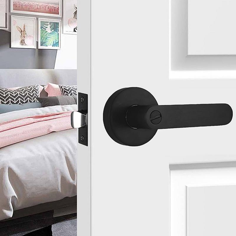 Privacy Door Handle Heavy Duty Black Passage Doorknob Lock Interior Black Flat Door Handles Keyless For Bathroom Bedroom