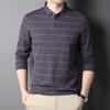 Spring New Men's Lapel Casual Trendy Striped T-shirt Tops Middle-aged Dad's Loose Cotton T-shirt