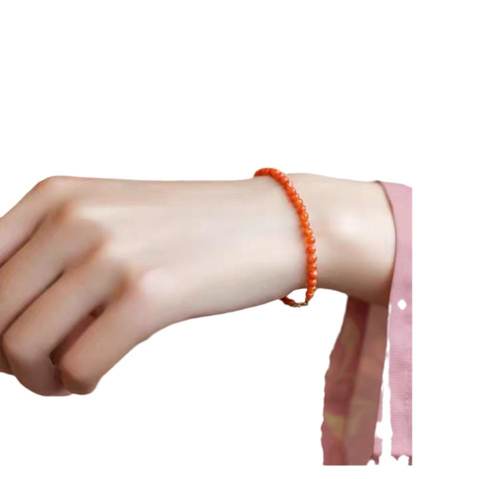 Винтажный браслет из агата Наньхун вишнево-красного цвета, тонкий 3 мм, на красной нити, женский подарок