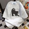 American Vintage Mushukcha Bosilgan Qisqa Yengli Ins Yozgi Keng T-shirt Juftlik Toplar Trendy Oversized T-shirt