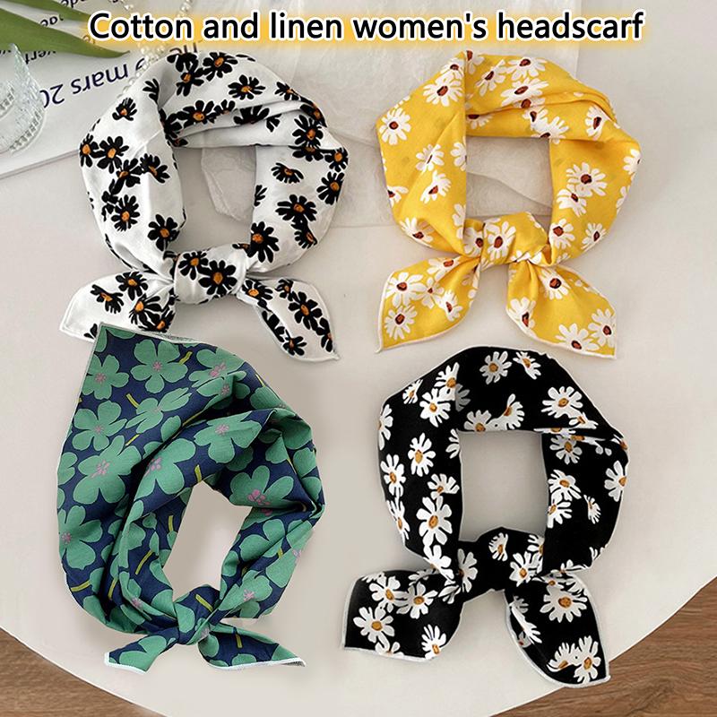56Cm Ladies Headband Cotton Linen Square Scarf Korean College Girls Elegant Neck Scarves Sun Protection Headscarf