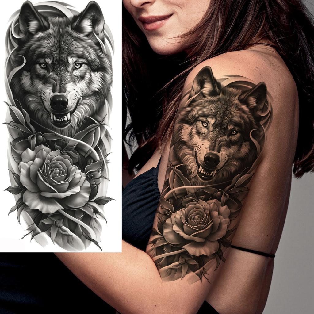 1 Sheet Fierce Tiger Lion Dragon Temporary Tattoos For Men Women Waterproof Wolf Skull Tatoos Long Lasting  Fake Tattoo Stickers
