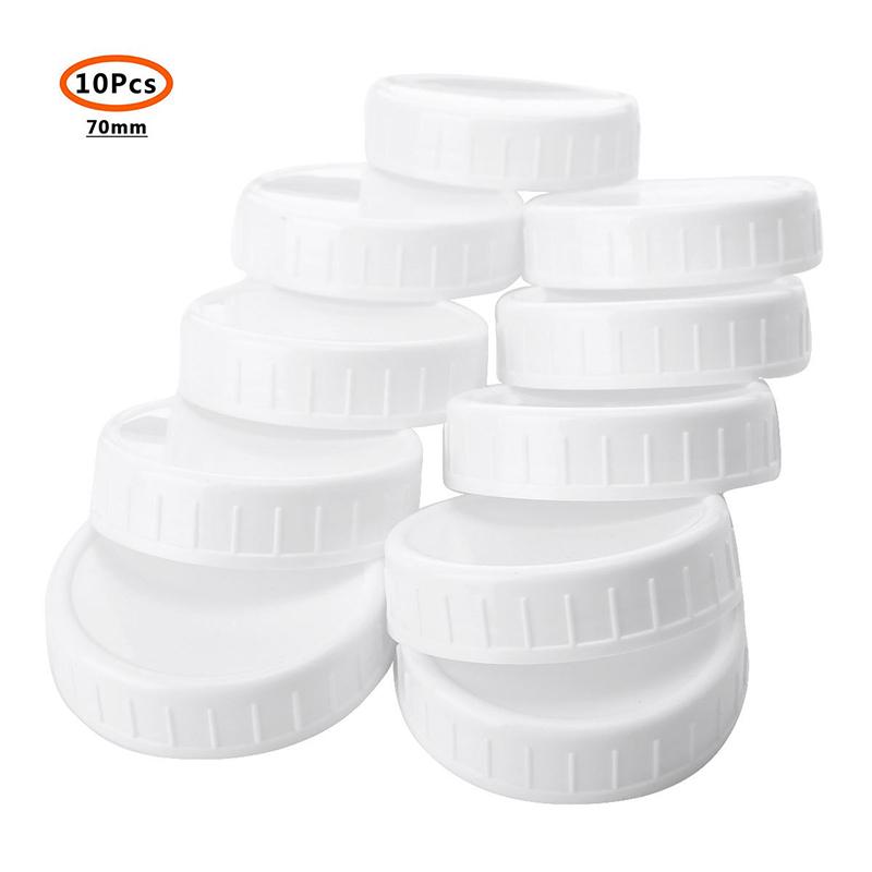 10Pc White Mason Canning Drinking Jars Lid 70Mm/86Mm Inner Diameter Plastic Covers Unlined Ribbed Lids Storage Caps Replacements