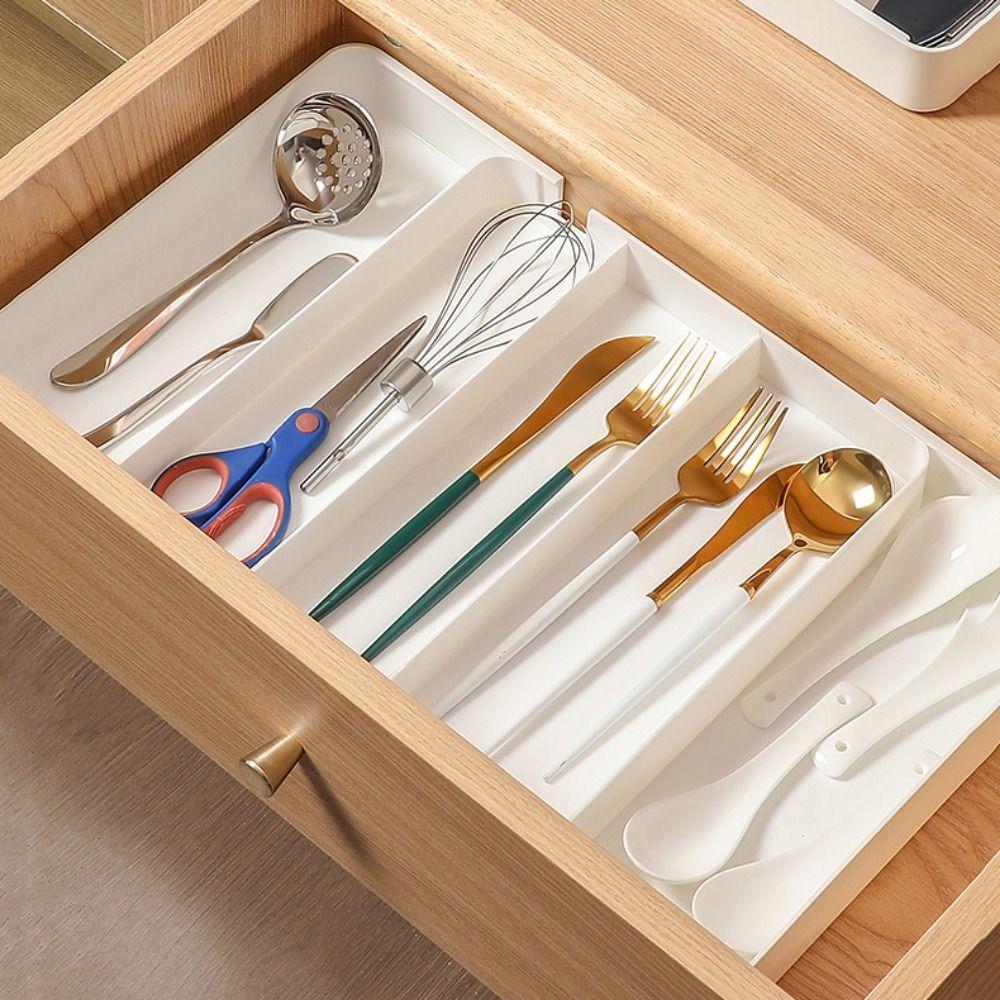 Expandable Compartments Cutlery Organizer Adjustable Plastic Drawer Divider Tray Space-saving Spoon Fork Separation Box