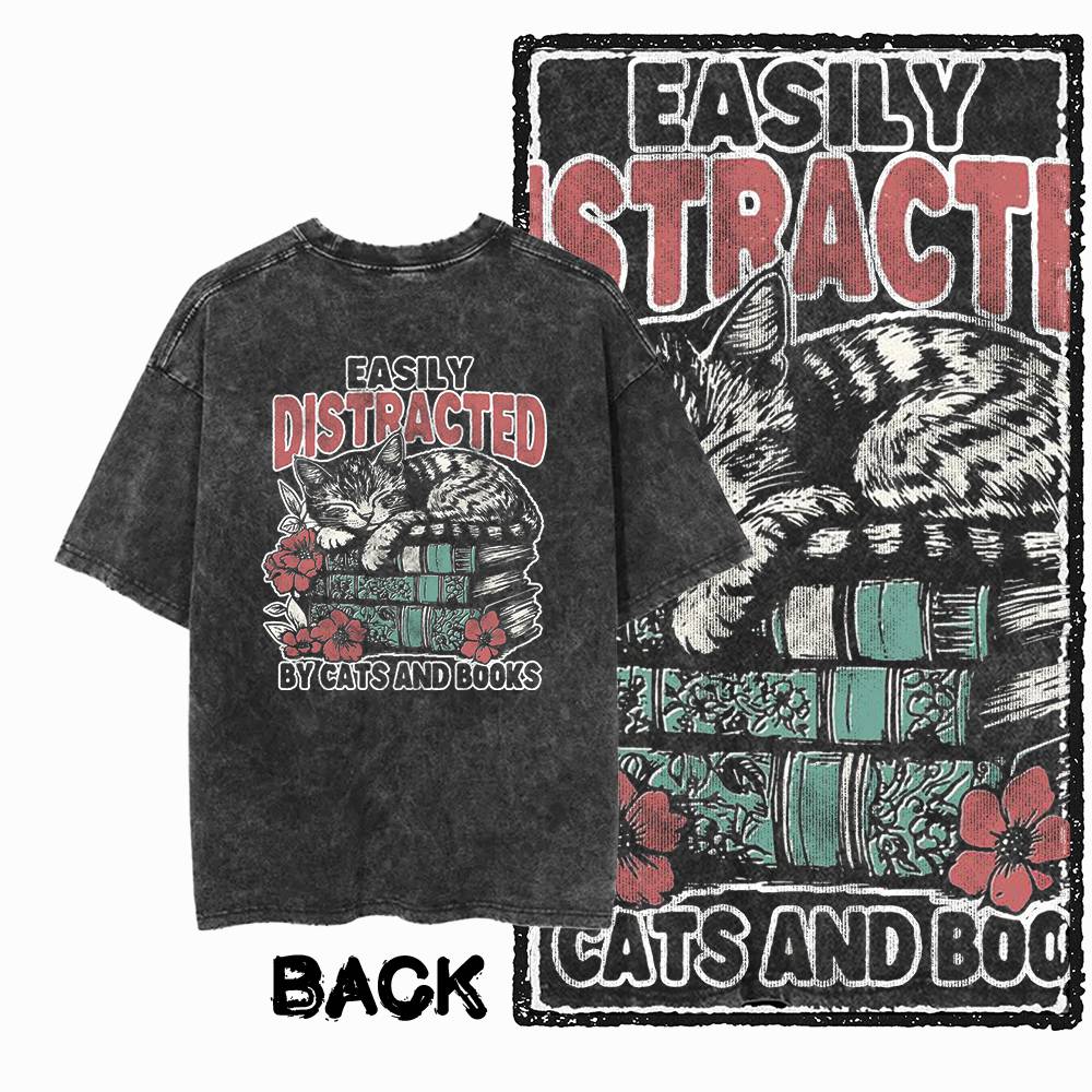 G Back Print Acid Washed Cotton oneck Cat Graphic Unisex Tshirt   Streetwear Big Size Cool Vintage Unisexs Tee Tshirt