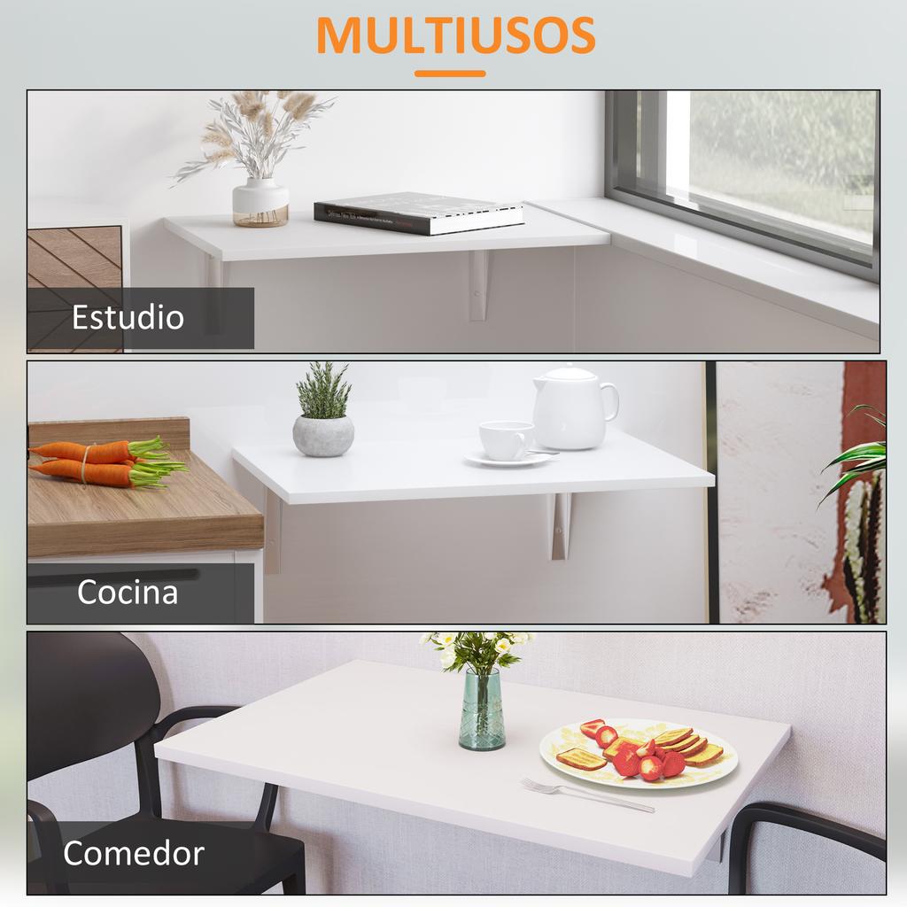 Wall-Mounted Folding Table, Wooden Drop-Down, 60 x 40 x 20 cm, White
