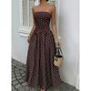 Womens Polka Dots Strapless Summer Dresses, Elastic Back Smocked Beach Vacation Outfits Vintage Elegant Maxi Dress