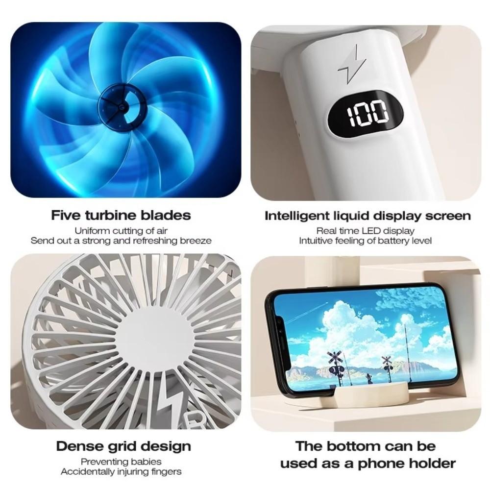 5-Speed Wind Charging Fan Handheld Desk Fan Portable Mini Fan With Phone Holder