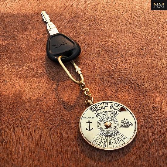 Nautical 100 Years Perpetual Calendar World Timer Keychain Brass Keychain Key Ring
