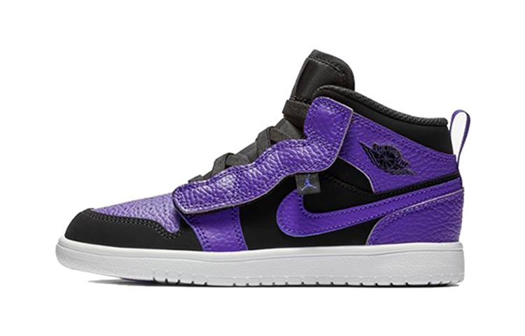 Jordan Air Jordan 1 Mid Alt Высокие Детские Баскетбольные Кроссовки Фиолетово-Черные Для Детей 3-7 Лет AR6351-051