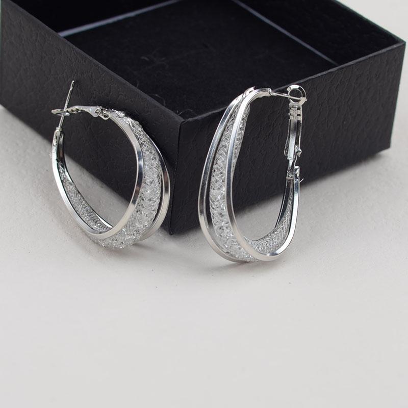 Boho Silver Oval Earrigns Large Hanging Anti Allergy Silver Needle Earrings Hoops Fashionable Circle Design Luxury Earrings